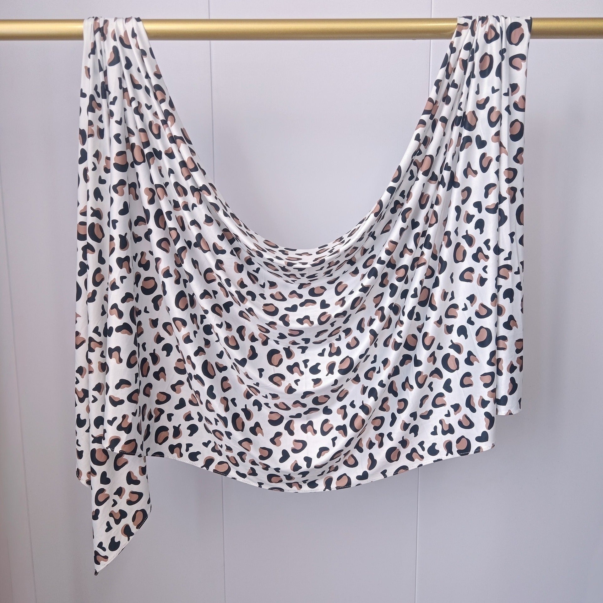 RY241 Ivory Leopard Print Liquid Jersey Hijab Scarf – Lightweight Stretch Drape Headscarf - Raya