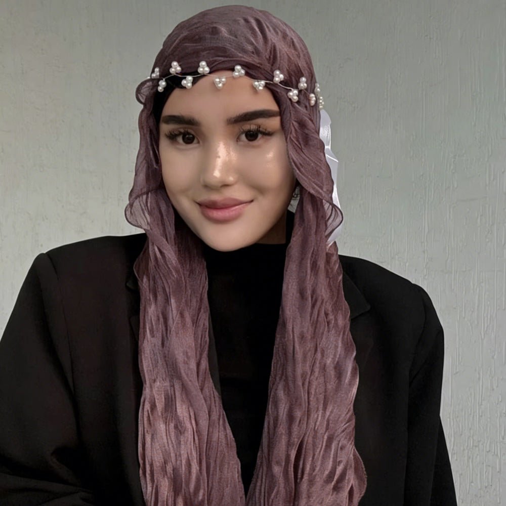RY318 Mauve Purple Crinkled Tulle Hijab Scarf – Glossy Stretch Breathable Headscarf - Raya