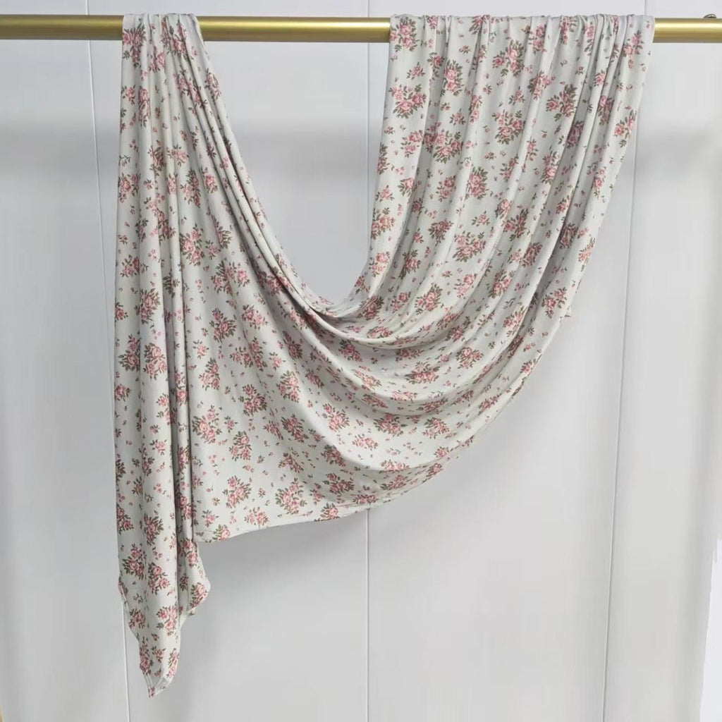 RY401 Ivory Rose Floral Printed Cotton Hijab – Soft Lightweight Scarf - Raya
