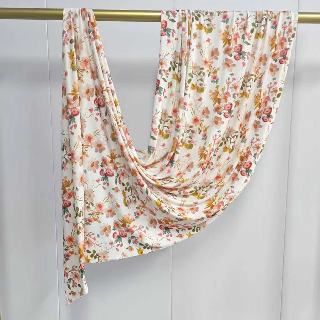 RY402 Ivory Wildflower Printed Cotton Hijab – Lightweight Floral Scarf - Raya