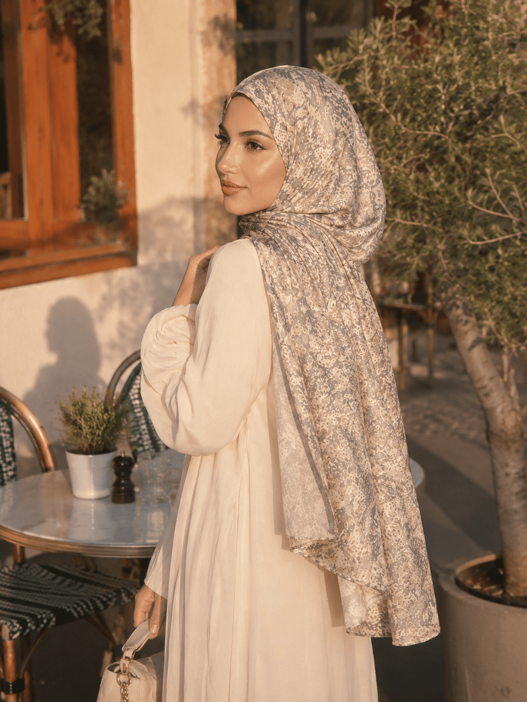 RY404 Taupe Bohemian Marble Print Mercerized Cotton Hijab – Lightweight Scarf - Raya