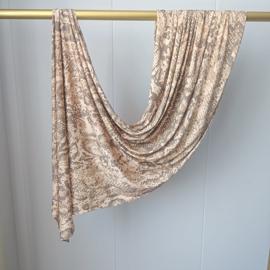 RY404 Taupe Bohemian Marble Print Mercerized Cotton Hijab – Lightweight Scarf - Raya