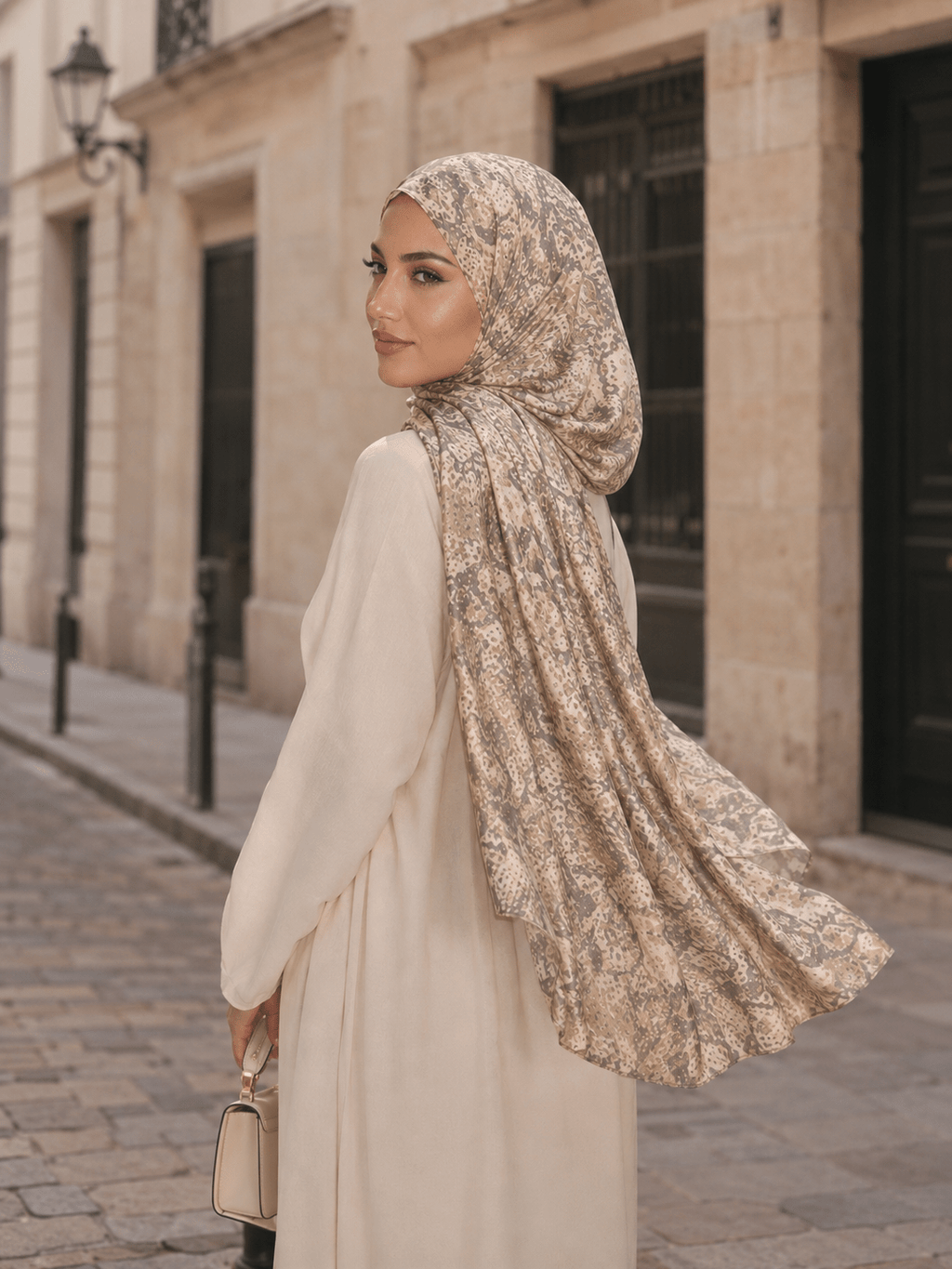 RY404 Taupe Bohemian Marble Print Mercerized Cotton Hijab – Lightweight Scarf - Raya
