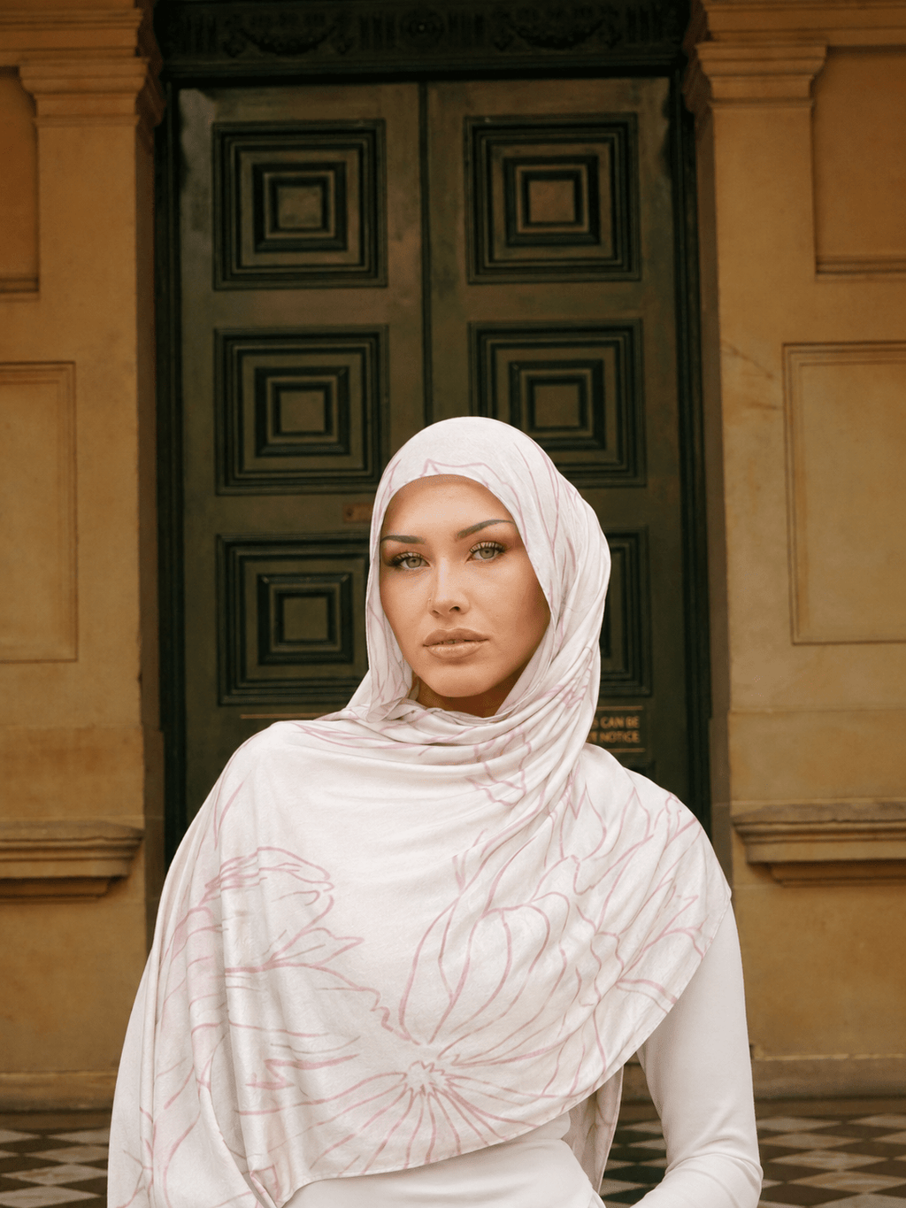 RY405 Blush Line Art Mercerized Cotton Hijab – Bohemian Lightweight Scarf - Raya