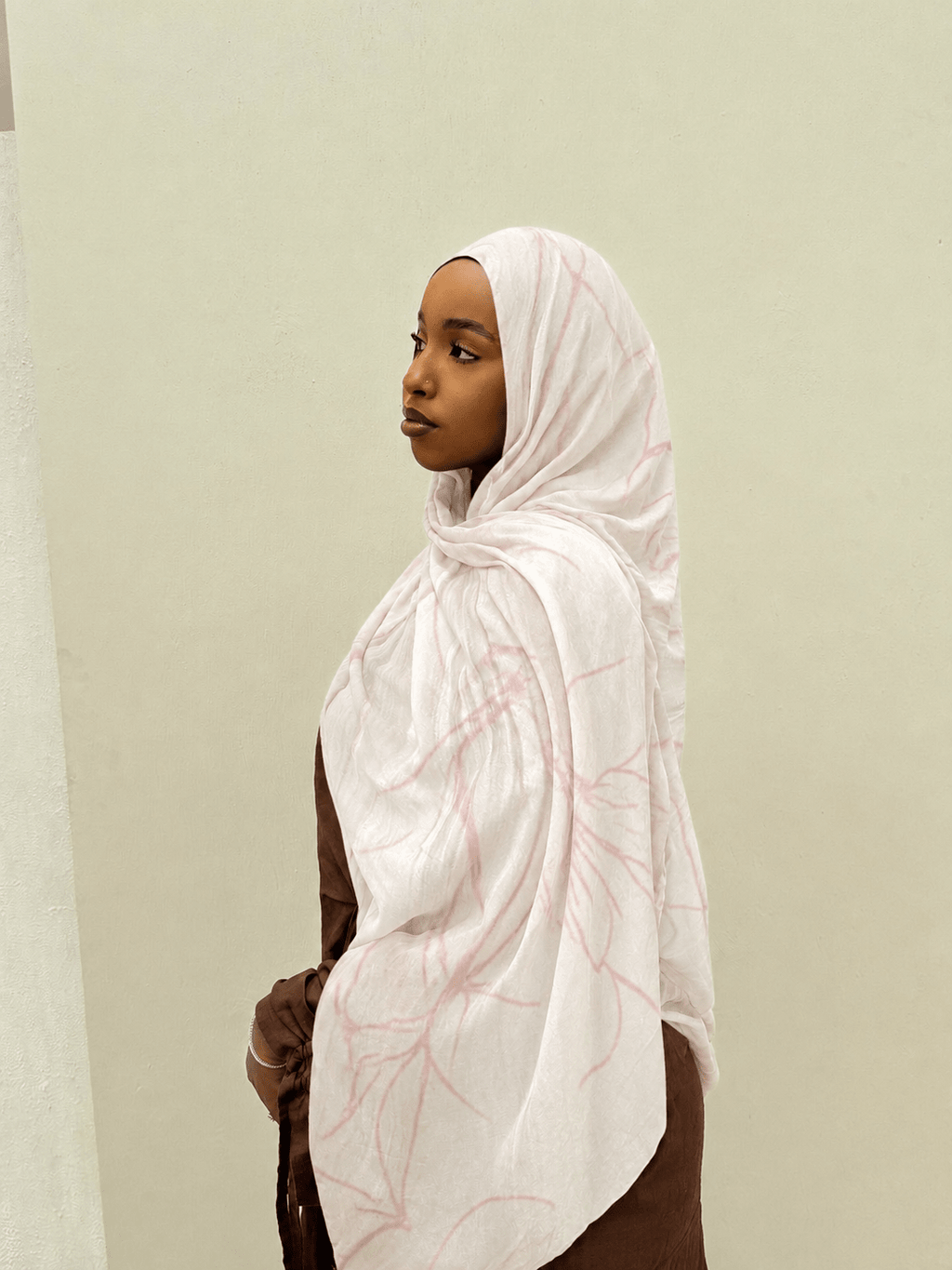RY405 Blush Line Art Mercerized Cotton Hijab – Bohemian Lightweight Scarf - Raya
