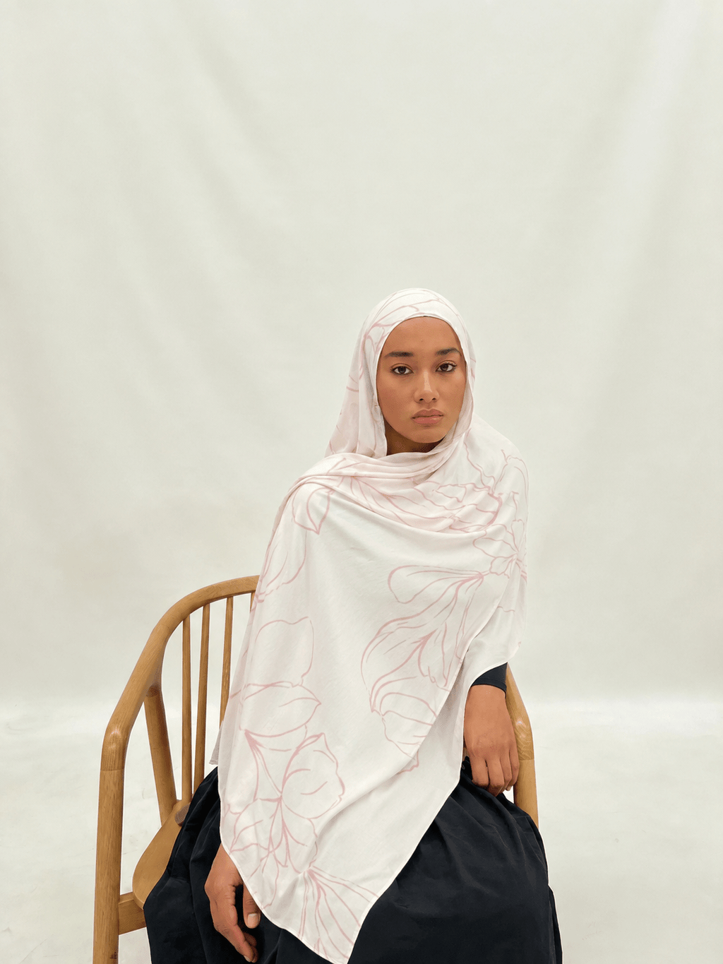 RY405 Blush Line Art Mercerized Cotton Hijab – Bohemian Lightweight Scarf - Raya