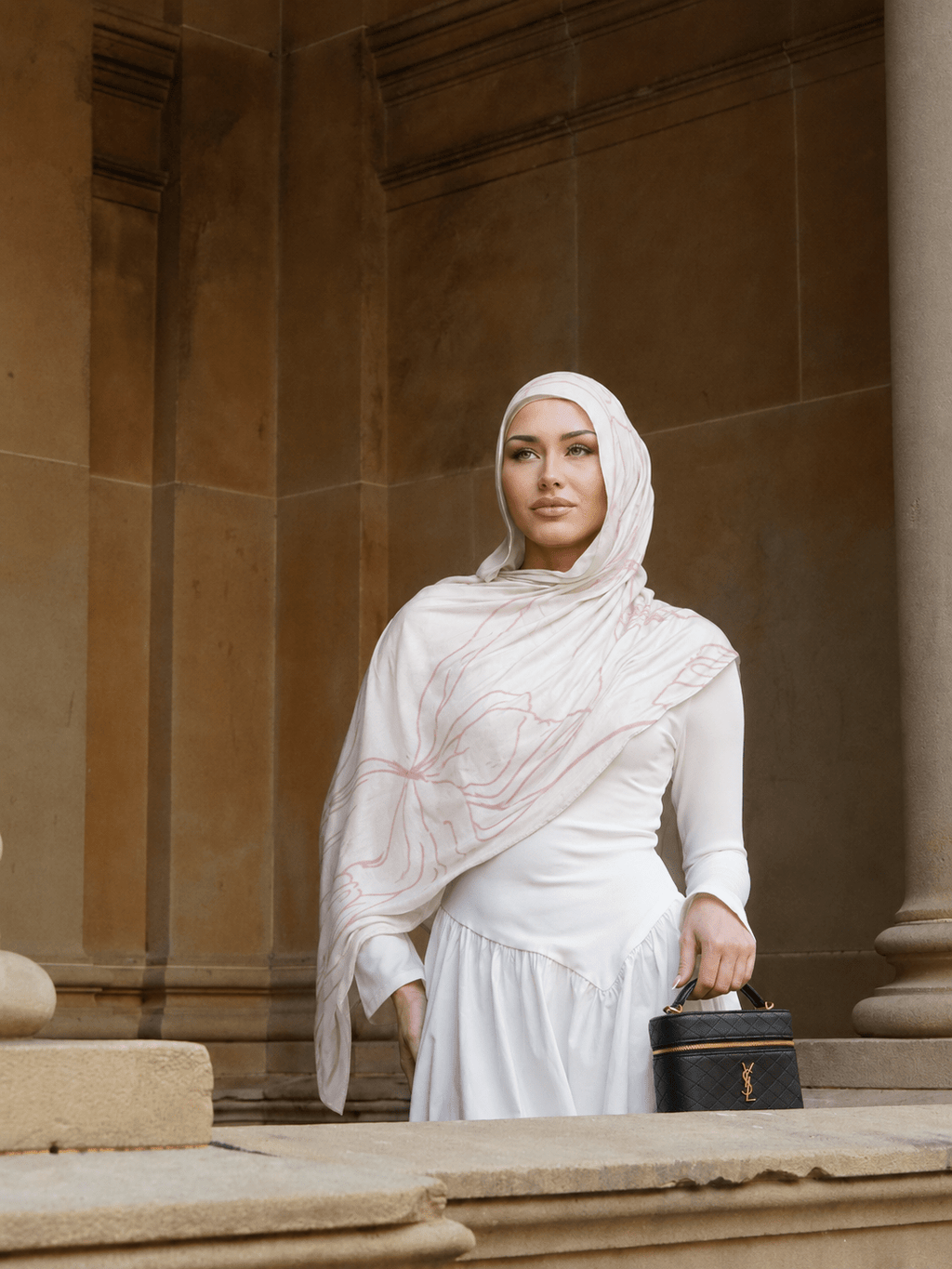 RY405 Blush Line Art Mercerized Cotton Hijab – Bohemian Lightweight Scarf - Raya