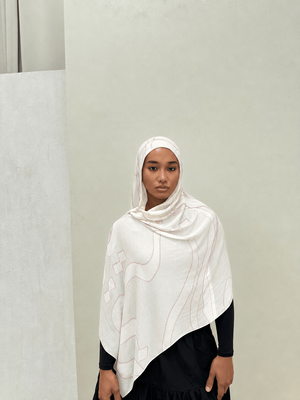 RY405 Blush Line Art Mercerized Cotton Hijab – Bohemian Lightweight Scarf - Raya
