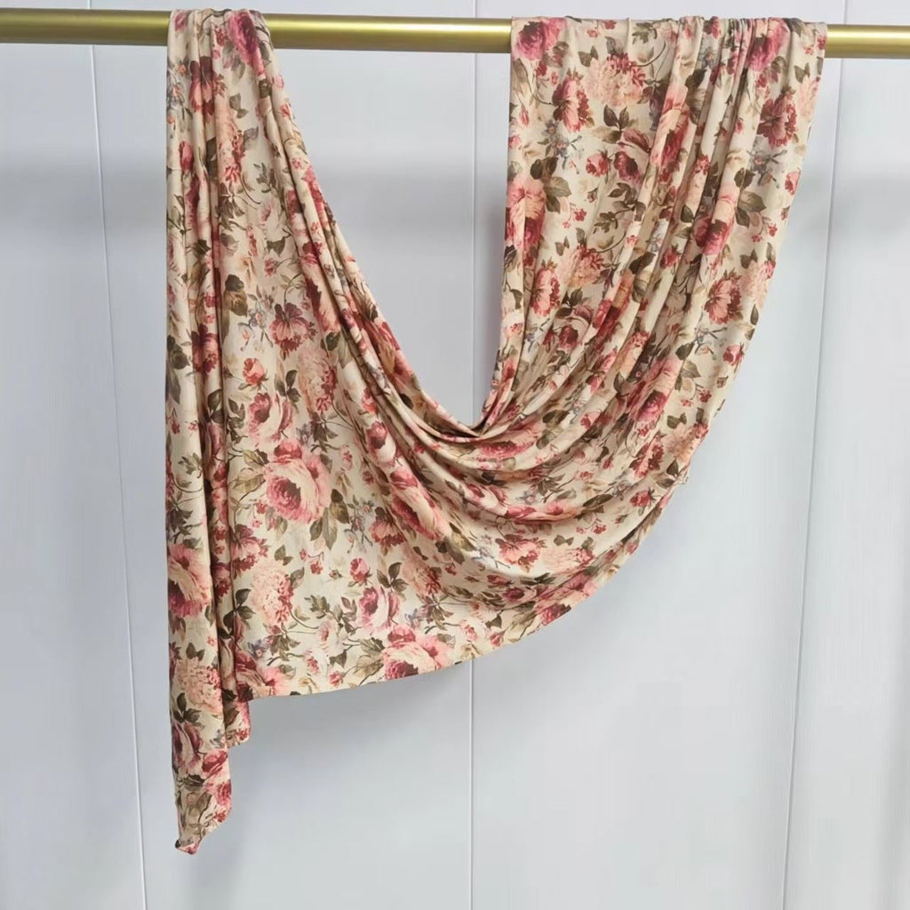 RY406 Vintage Rose Mercerized Cotton Hijab – Bohemian Floral Scarf - Raya