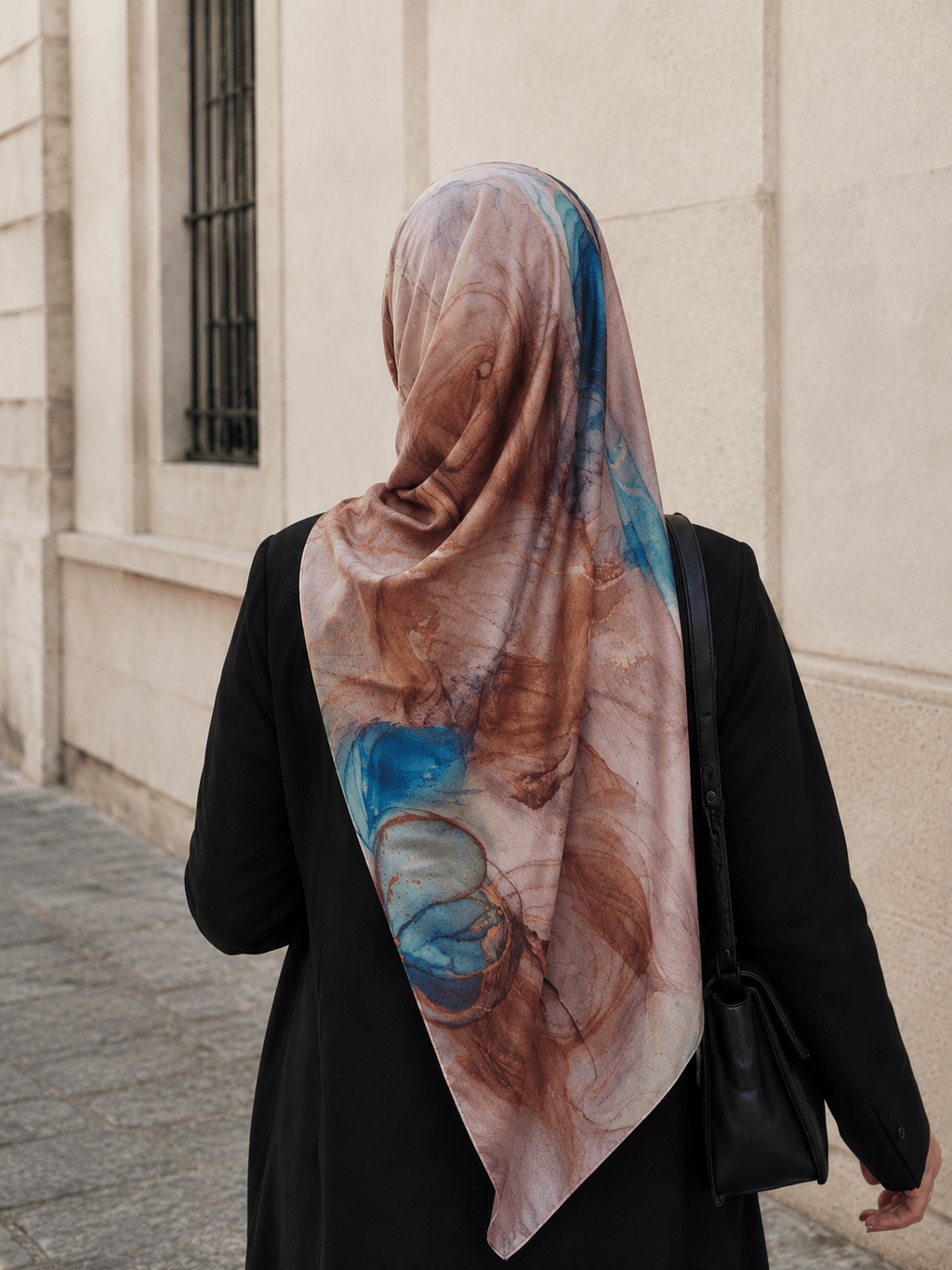 RY409 Bohemian Watercolor Marble Jersey Hijab – Mercerized Cotton Scarf - Raya