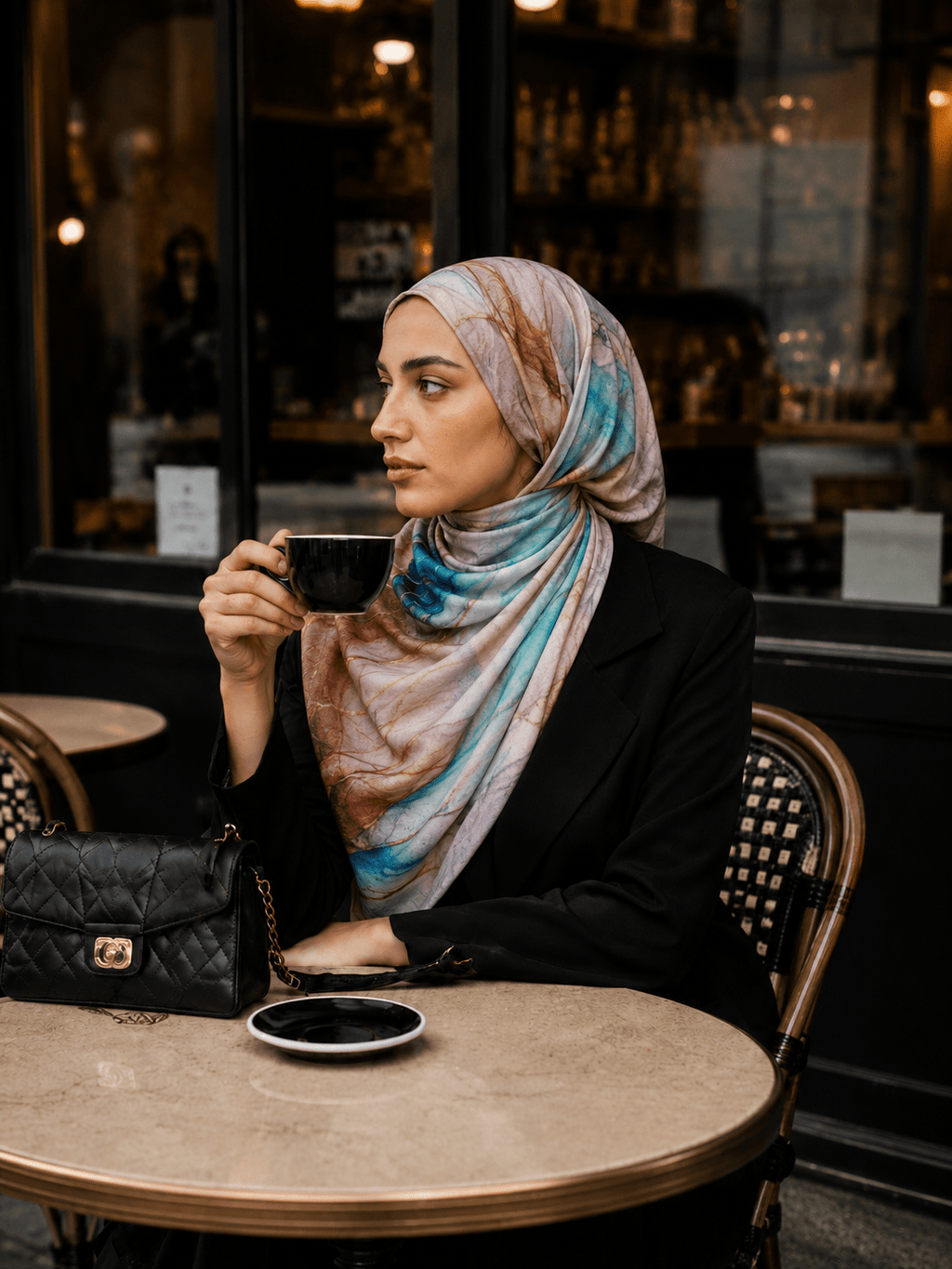 RY409 Bohemian Watercolor Marble Jersey Hijab – Mercerized Cotton Scarf - Raya