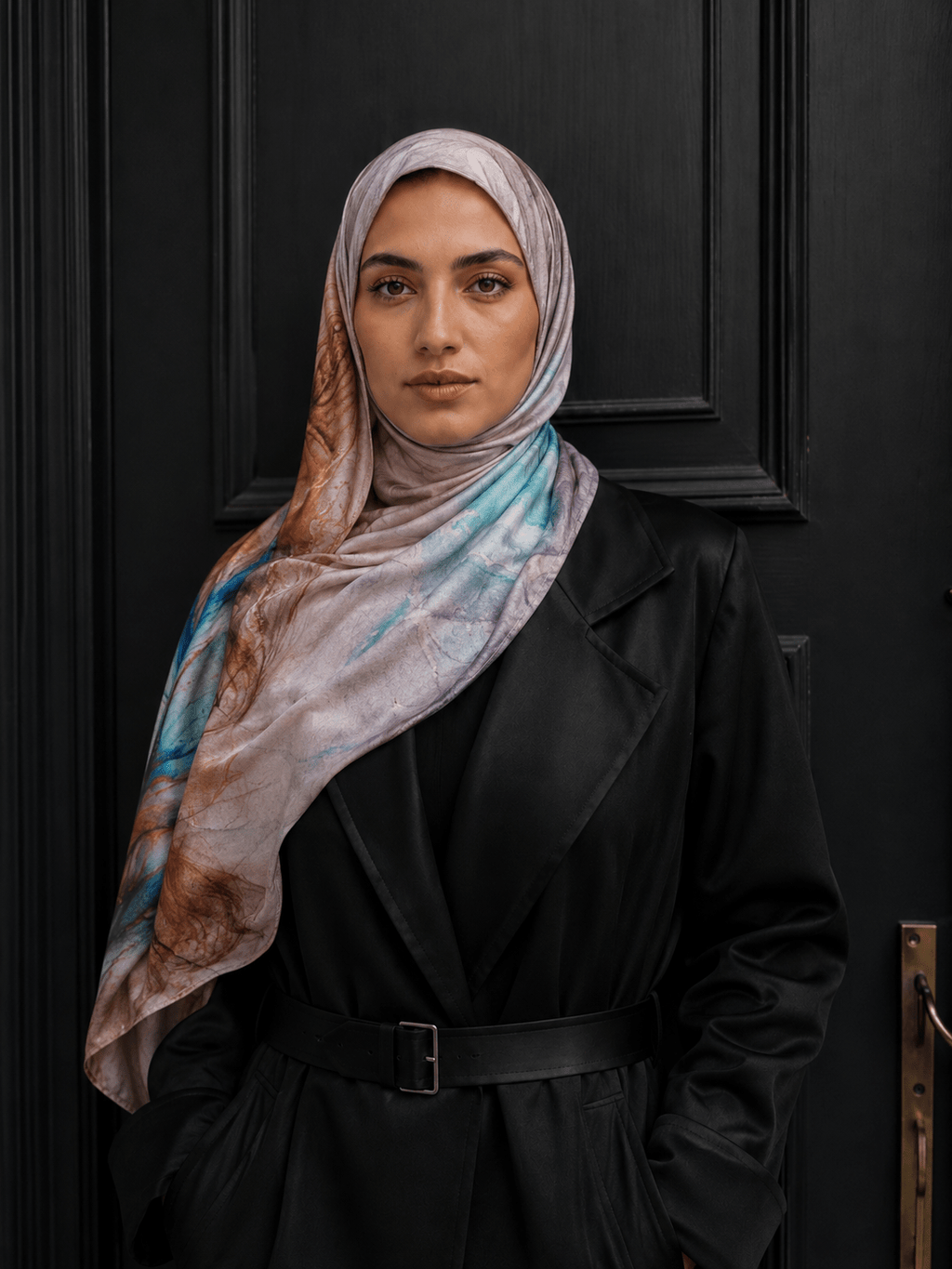 RY409 Bohemian Watercolor Marble Jersey Hijab – Mercerized Cotton Scarf - Raya