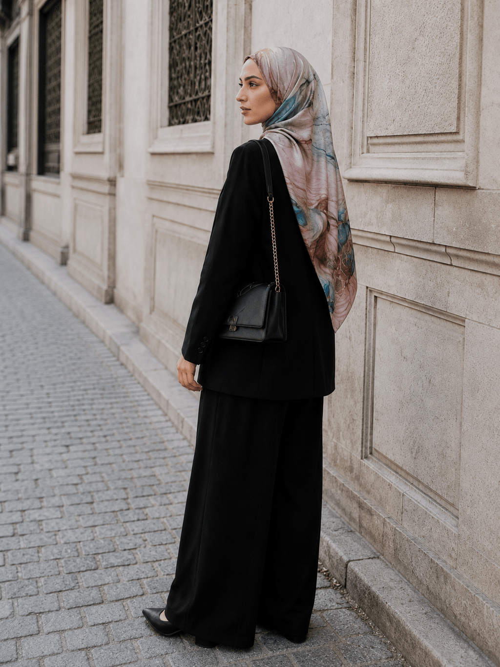 RY409 Bohemian Watercolor Marble Jersey Hijab – Mercerized Cotton Scarf - Raya