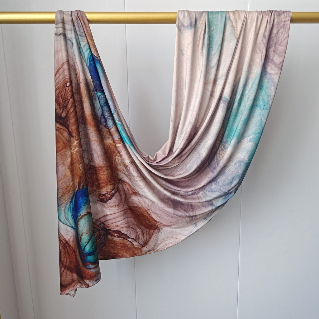 RY409 Bohemian Watercolor Marble Jersey Hijab – Mercerized Cotton Scarf - Raya