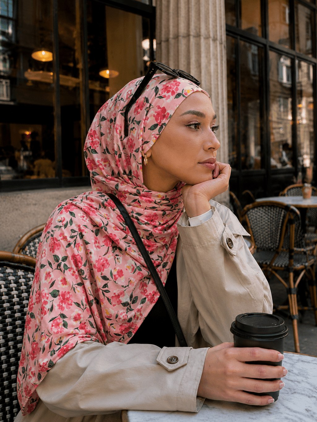 RY410 Pink Floral Mercerized Cotton Jersey Hijab – Soft Bohemian Scarf - Raya