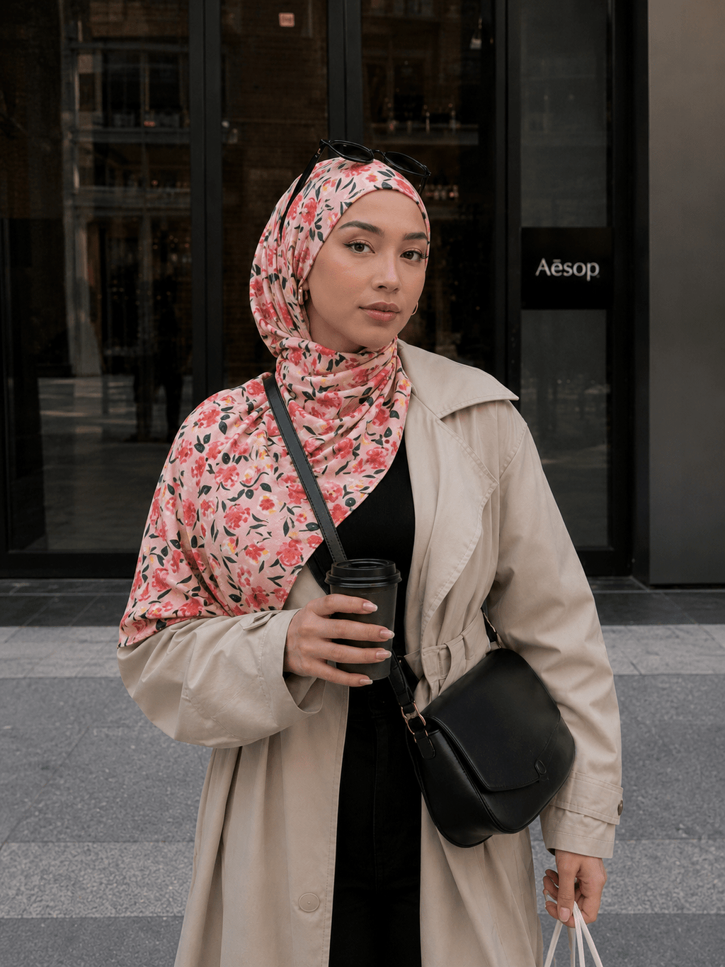 RY410 Pink Floral Mercerized Cotton Jersey Hijab – Soft Bohemian Scarf - Raya