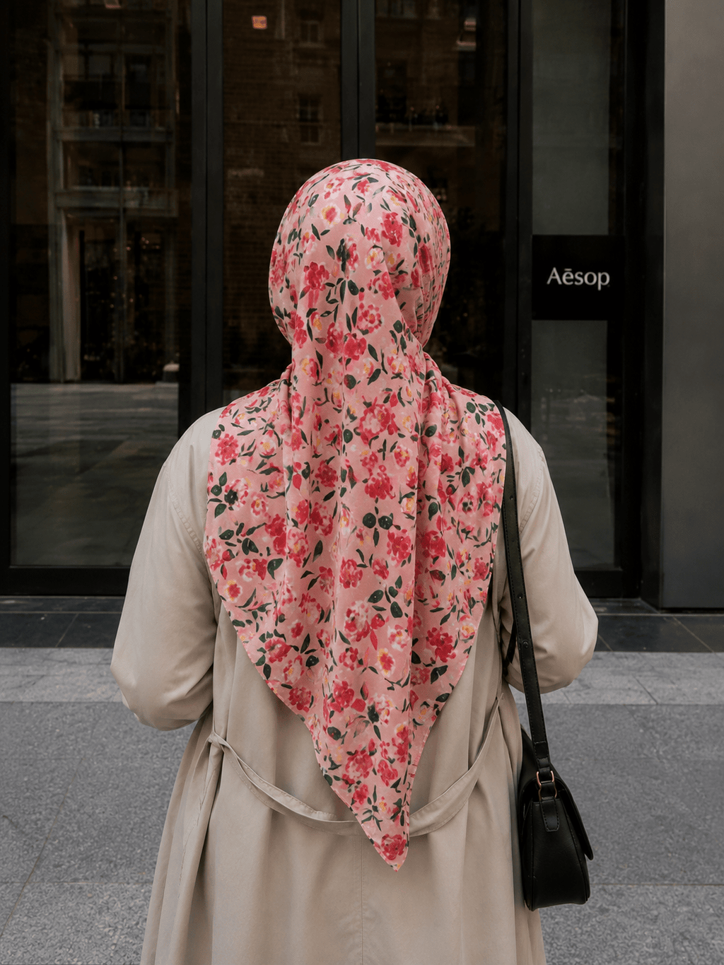 RY410 Pink Floral Mercerized Cotton Jersey Hijab – Soft Bohemian Scarf - Raya