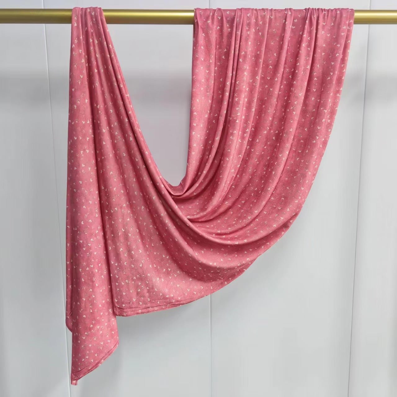 RY411 Coral Pink Heart Print Mercerized Cotton Jersey Hijab – Soft Stretch Scarf - Raya