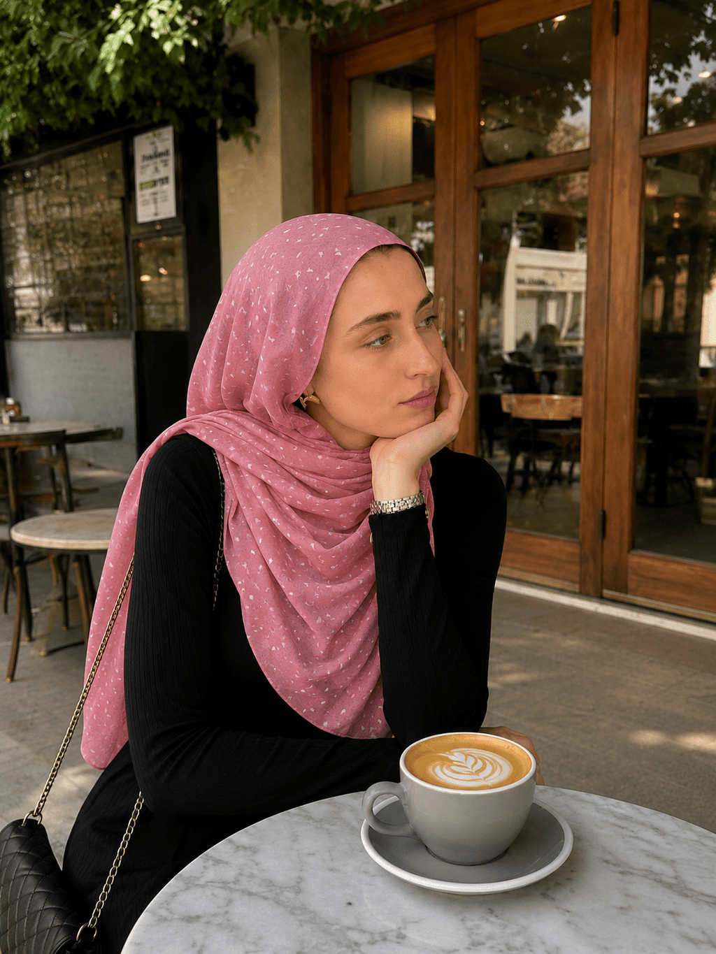RY411 Coral Pink Heart Print Mercerized Cotton Jersey Hijab – Soft Stretch Scarf - Raya