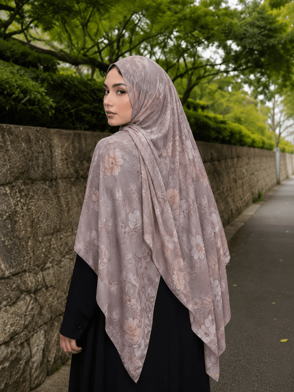 RY412 Taupe Marble Mercerized Cotton Jersey Hijab – Soft Bohemian Scarf - Raya