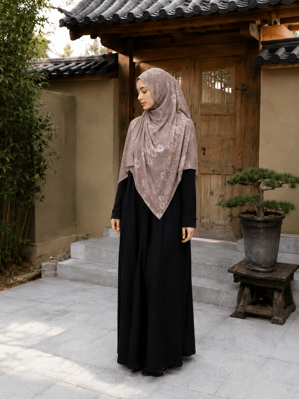 RY412 Taupe Marble Mercerized Cotton Jersey Hijab – Soft Bohemian Scarf - Raya