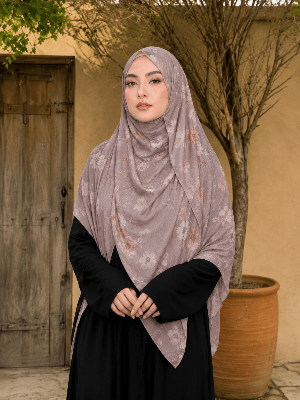 RY412 Taupe Marble Mercerized Cotton Jersey Hijab – Soft Bohemian Scarf - Raya