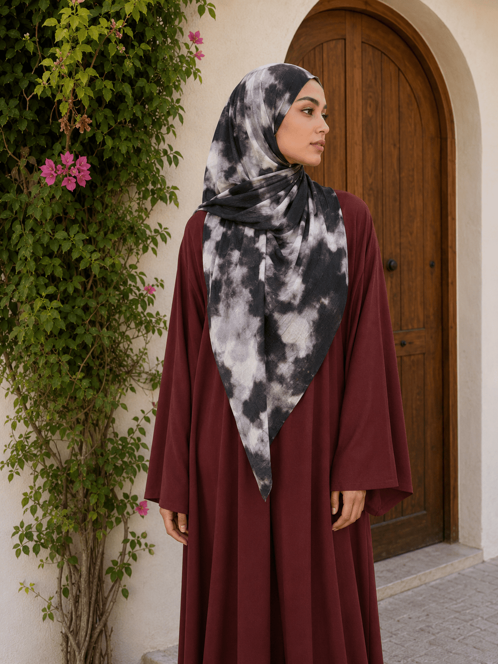 RY417 Black Marble Mercerized Cotton Jersey Hijab – Soft Stretch Scarf - Raya