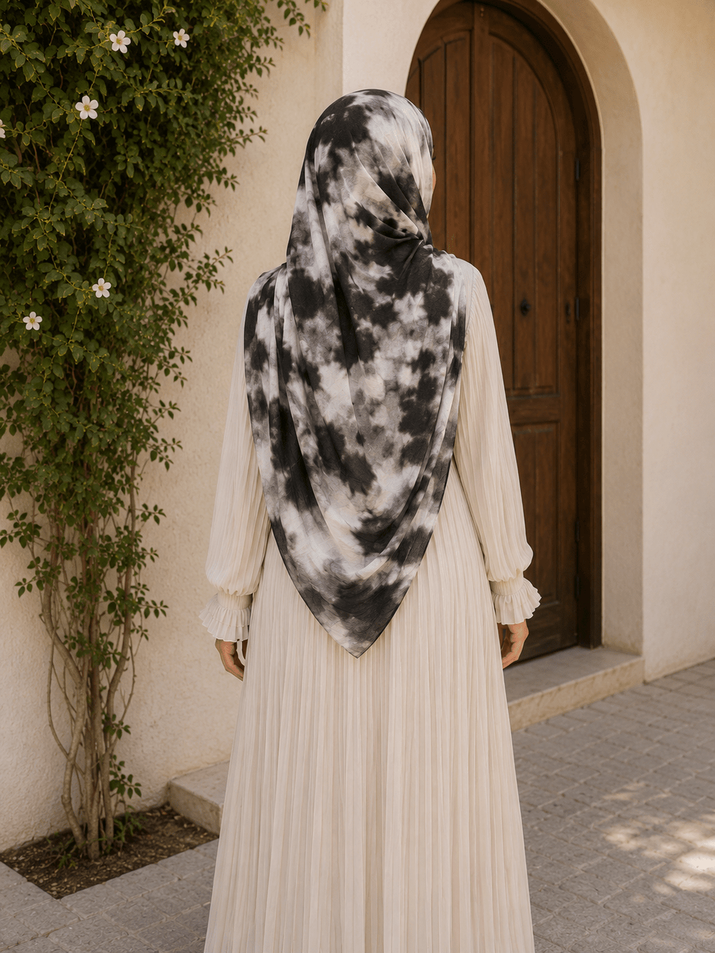 RY417 Black Marble Mercerized Cotton Jersey Hijab – Soft Stretch Scarf - Raya