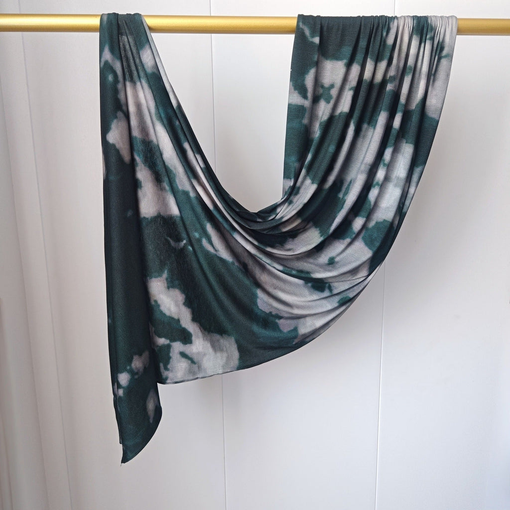 RY418 Dark Teal Gray Marble Mercerized Cotton Jersey Hijab – Soft Stretch Scarf - Raya