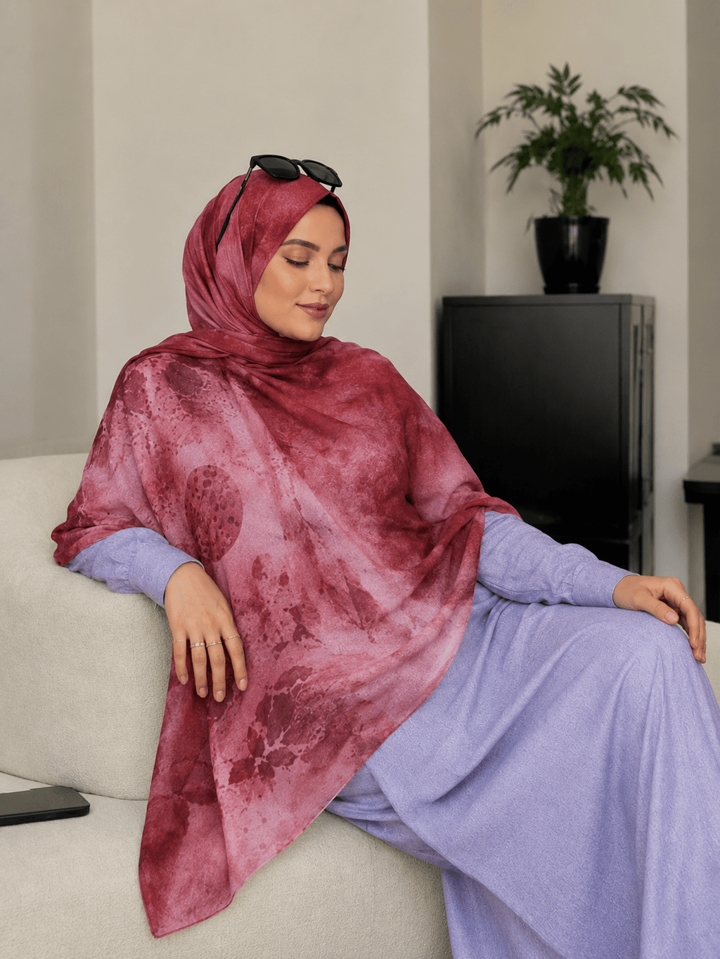 RY419 Burgundy Marble Mercerized Cotton Jersey Hijab – Soft Stretch Scarf - Raya
