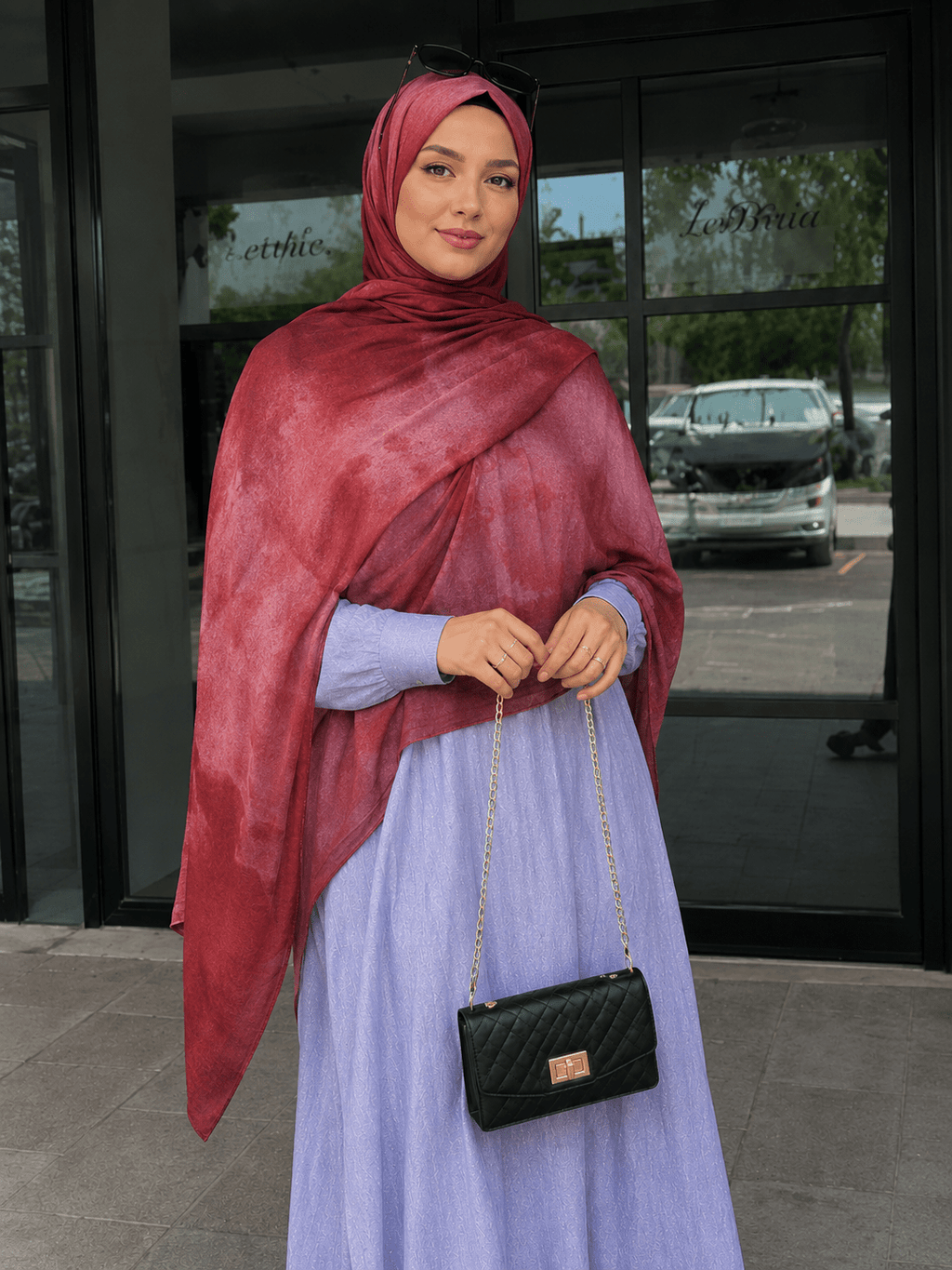 RY419 Burgundy Marble Mercerized Cotton Jersey Hijab – Soft Stretch Scarf - Raya