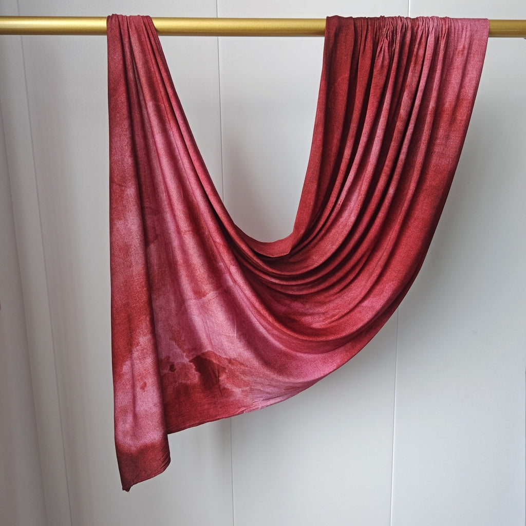 RY419 Burgundy Marble Mercerized Cotton Jersey Hijab – Soft Stretch Scarf - Raya