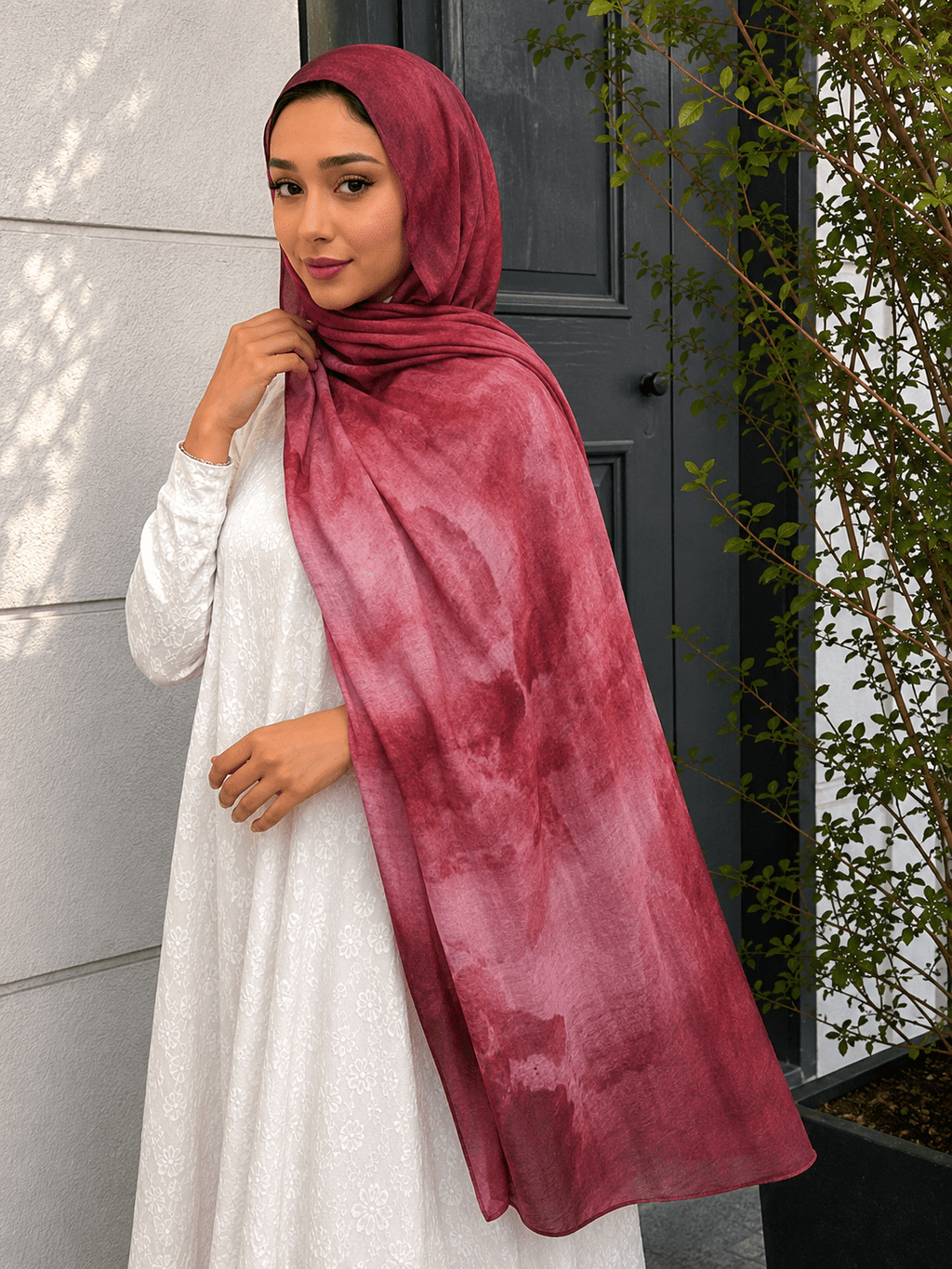 RY419 Burgundy Marble Mercerized Cotton Jersey Hijab – Soft Stretch Scarf - Raya