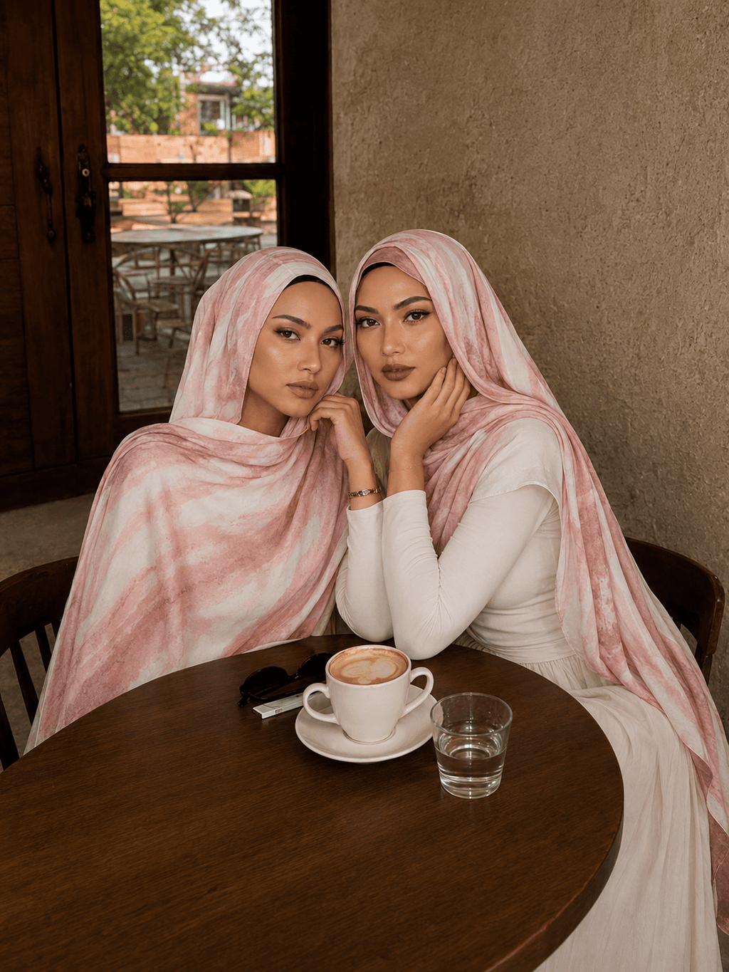 RY420 Peach Pink Marble Mercerized Cotton Jersey Hijab – Soft Stretch Scarf - Raya