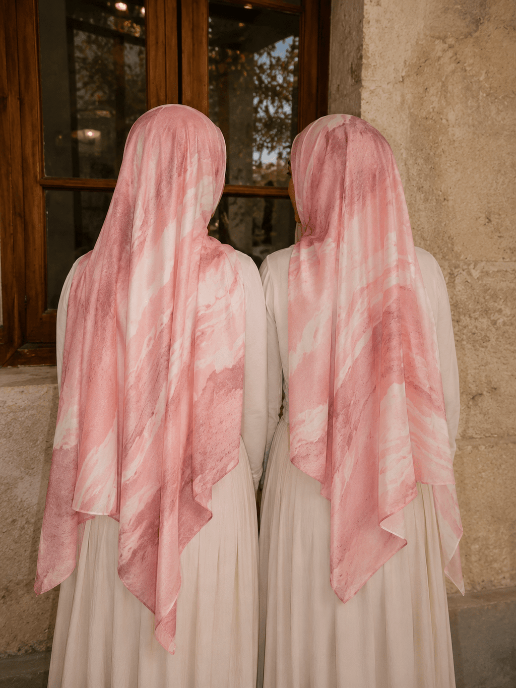 RY420 Peach Pink Marble Mercerized Cotton Jersey Hijab – Soft Stretch Scarf - Raya