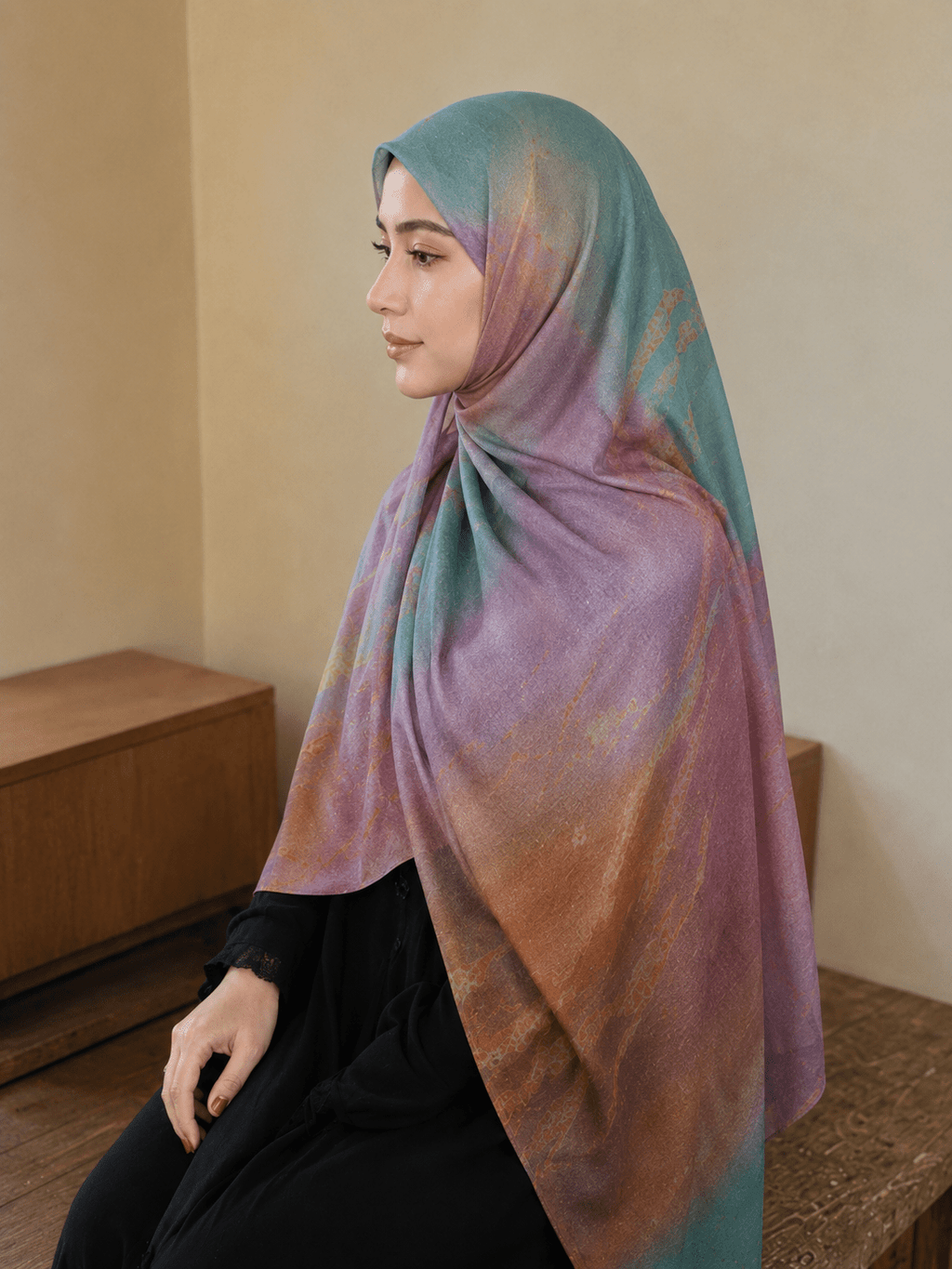 RY421 Aqua Rose Marble Mercerized Cotton Jersey Hijab – Soft Stretch Scarf - Raya