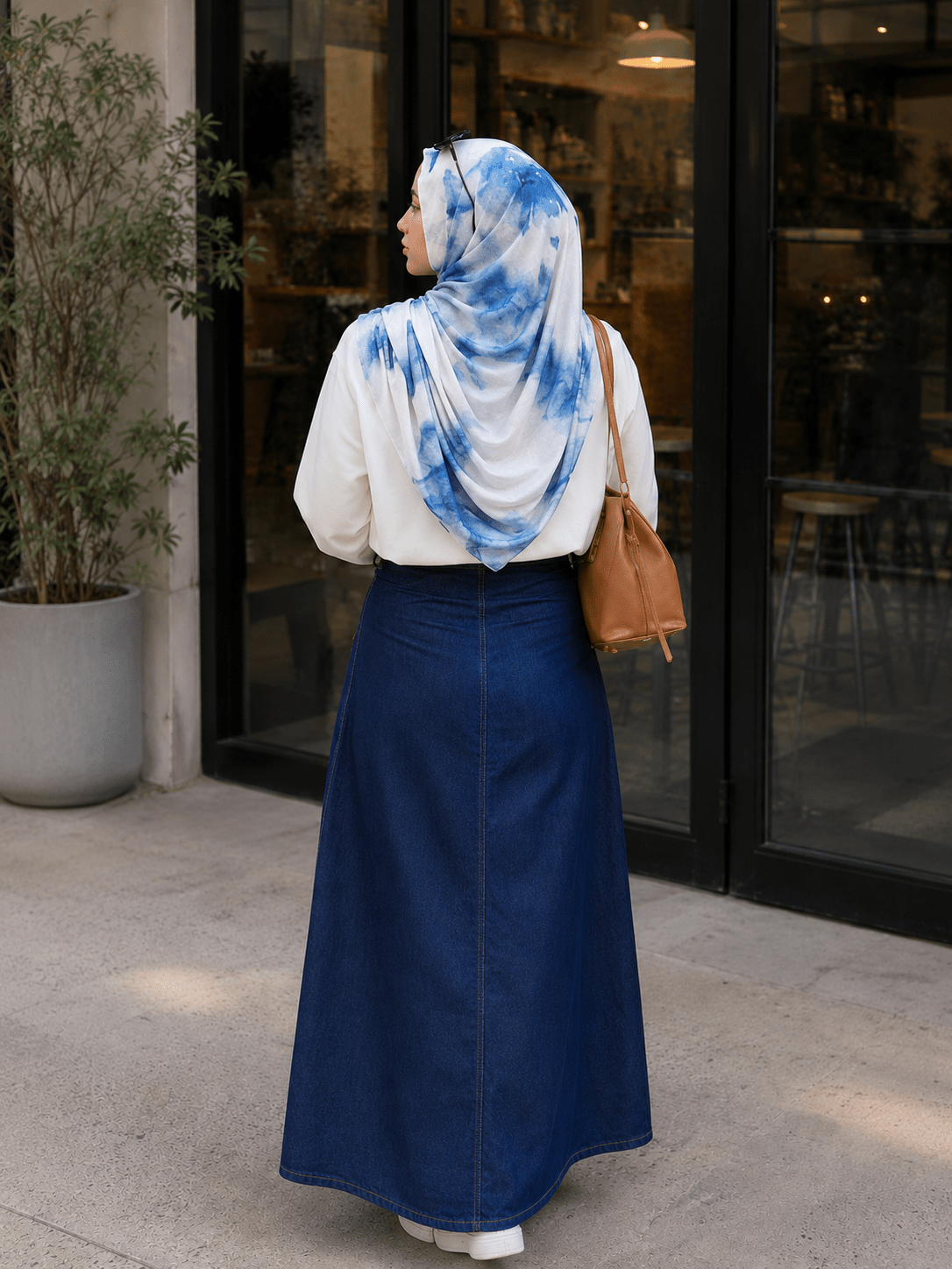 RY424 Blue Marble Mercerized Cotton Jersey Hijab – Soft Stretch Scarf - Raya