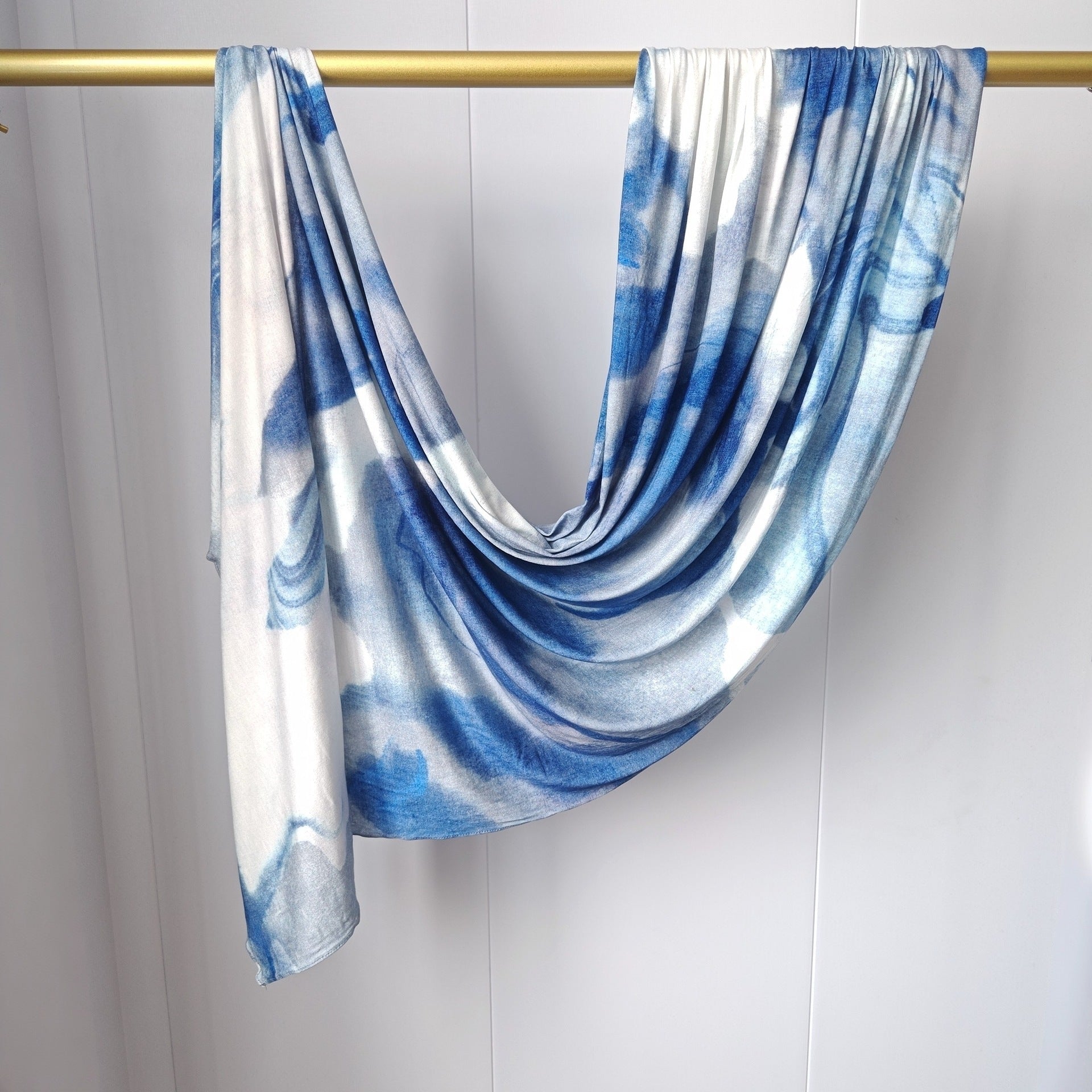 RY424 Blue Marble Mercerized Cotton Jersey Hijab – Soft Stretch Scarf - Raya
