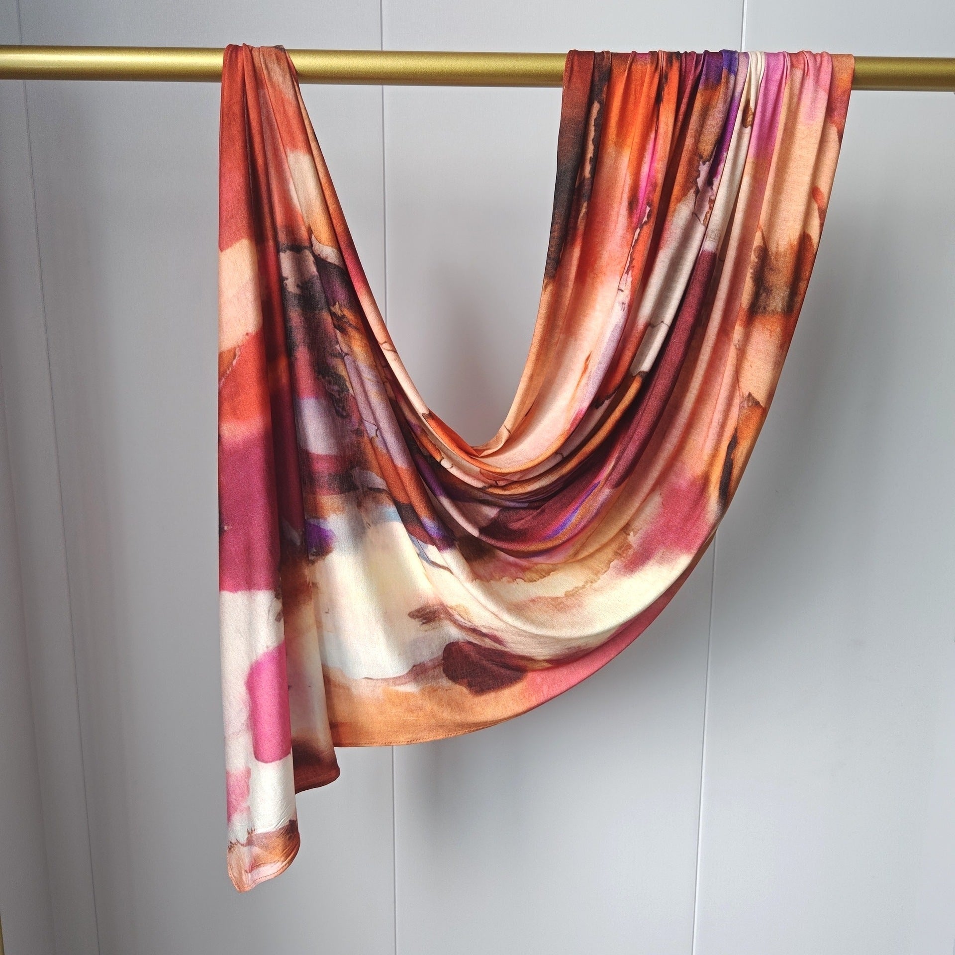 RY425 Terracotta Marble Mercerized Cotton Jersey Hijab – Soft Stretch Scarf - Raya