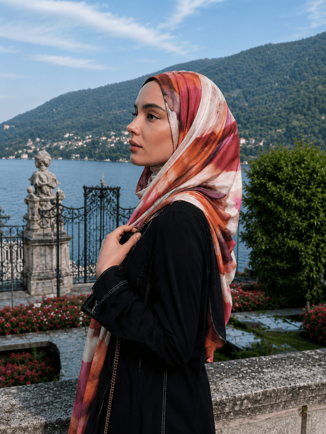 RY425 Terracotta Marble Mercerized Cotton Jersey Hijab – Soft Stretch Scarf - Raya