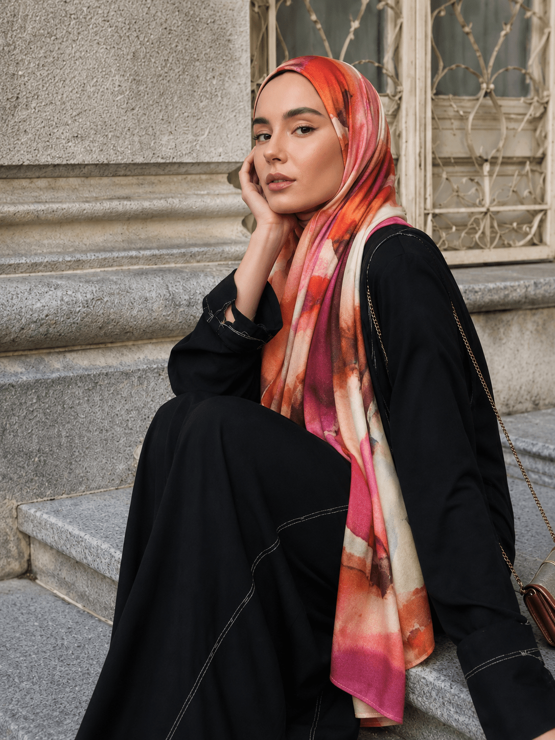 RY425 Terracotta Marble Mercerized Cotton Jersey Hijab – Soft Stretch Scarf - Raya