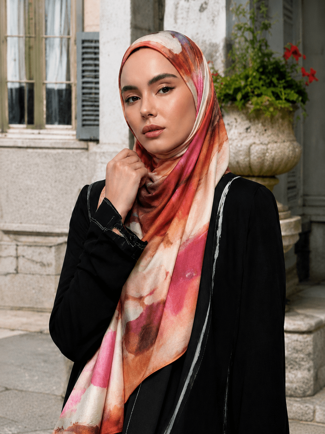 RY425 Terracotta Marble Mercerized Cotton Jersey Hijab – Soft Stretch Scarf - Raya