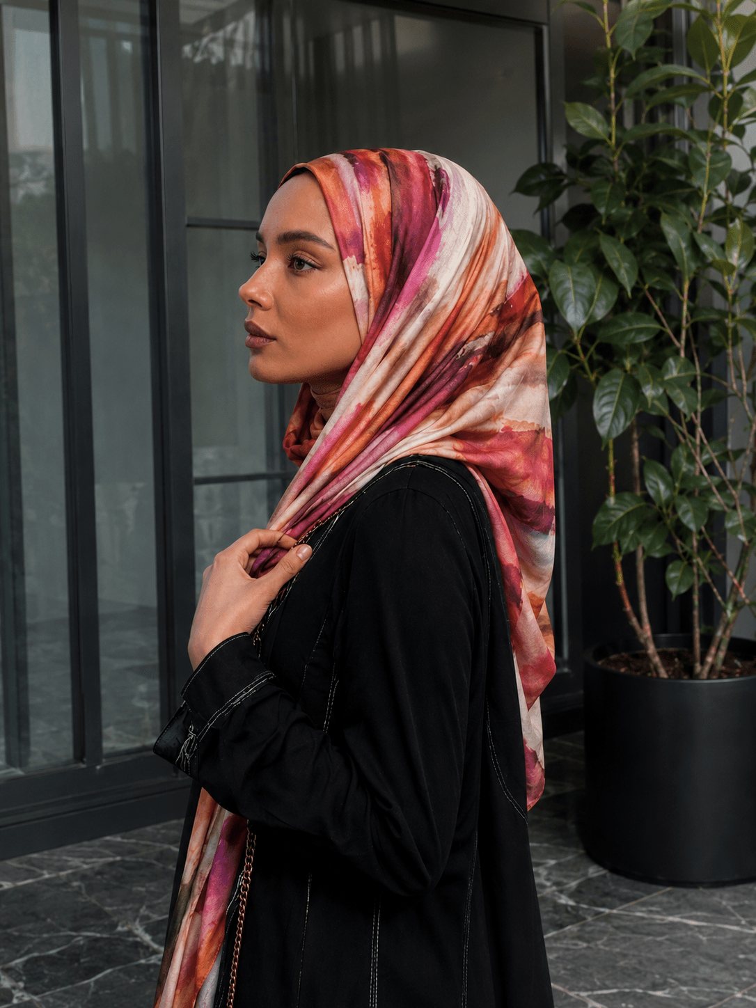 RY425 Terracotta Marble Mercerized Cotton Jersey Hijab – Soft Stretch Scarf - Raya