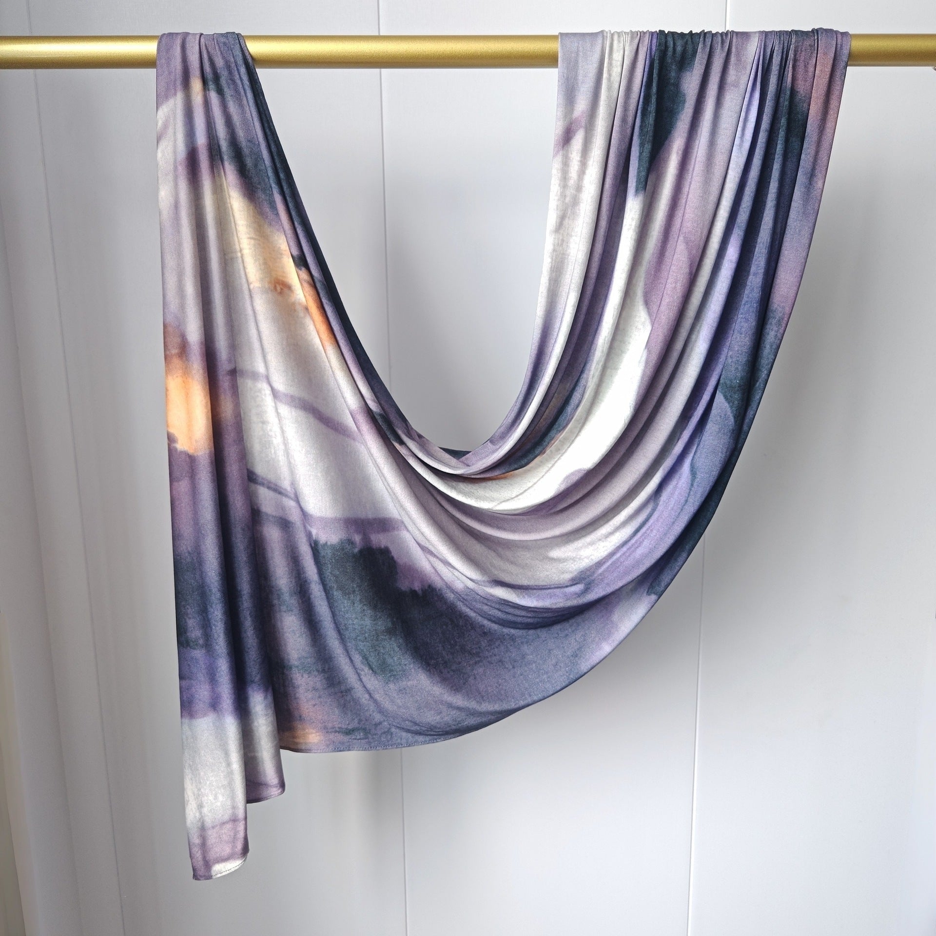 RY427 Smoky Purple Marble Mercerized Cotton Jersey Hijab – Soft Stretch Scarf - Raya