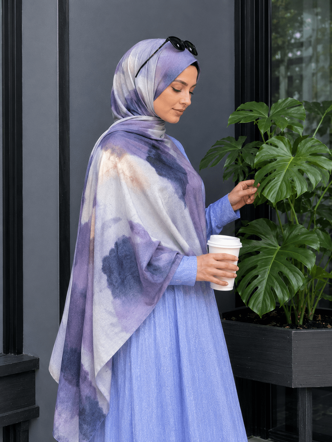 RY427 Smoky Purple Marble Mercerized Cotton Jersey Hijab – Soft Stretch Scarf - Raya