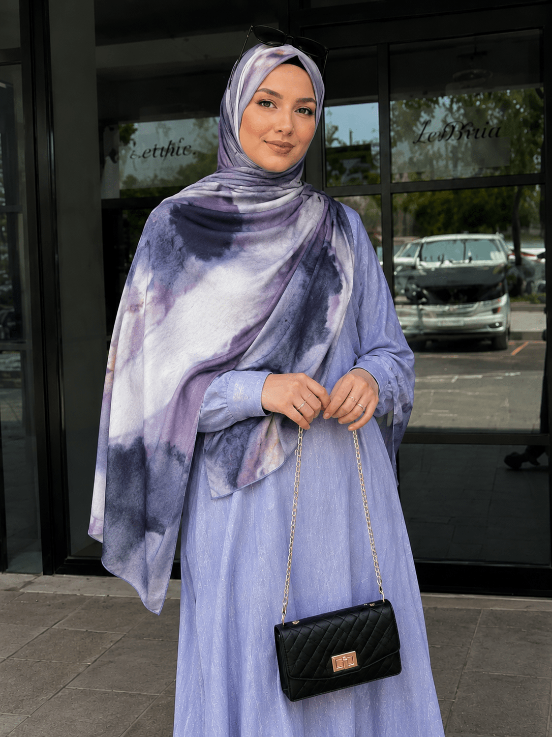 RY427 Smoky Purple Marble Mercerized Cotton Jersey Hijab – Soft Stretch Scarf - Raya