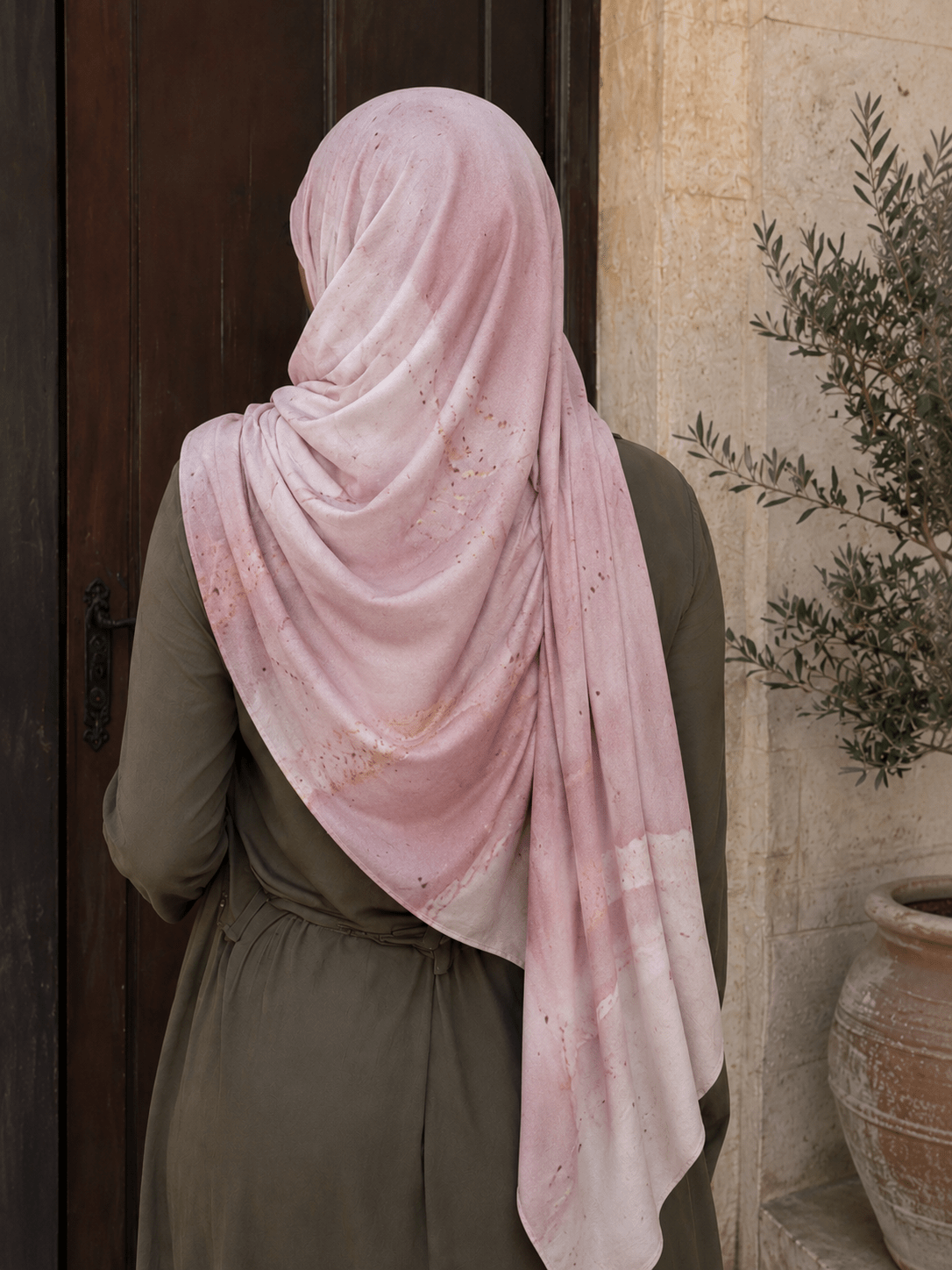 RY429 Blush Pink Gold Marble Mercerized Cotton Jersey Hijab – Soft Stretch Scarf - Raya