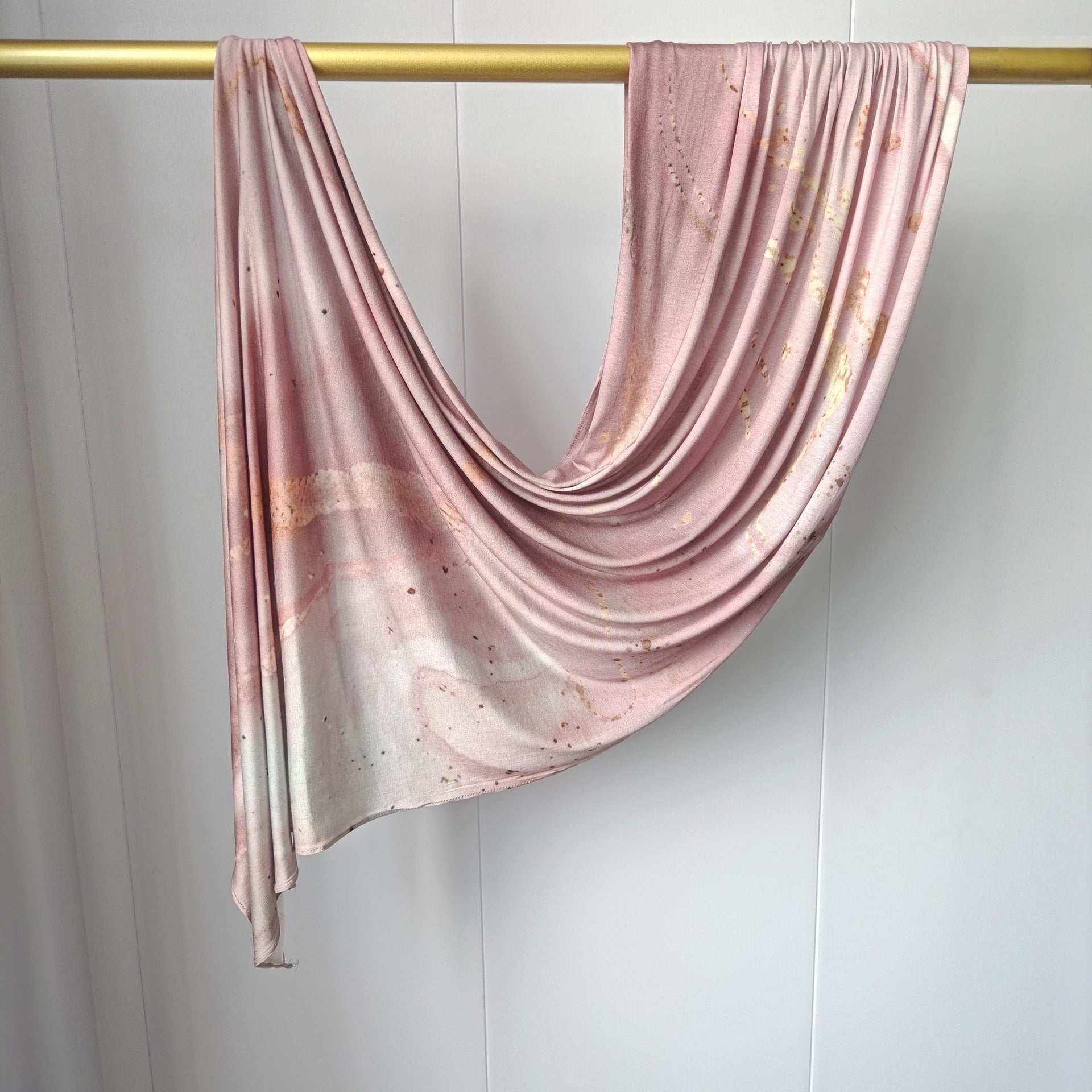 RY429 Blush Pink Gold Marble Mercerized Cotton Jersey Hijab – Soft Stretch Scarf - Raya