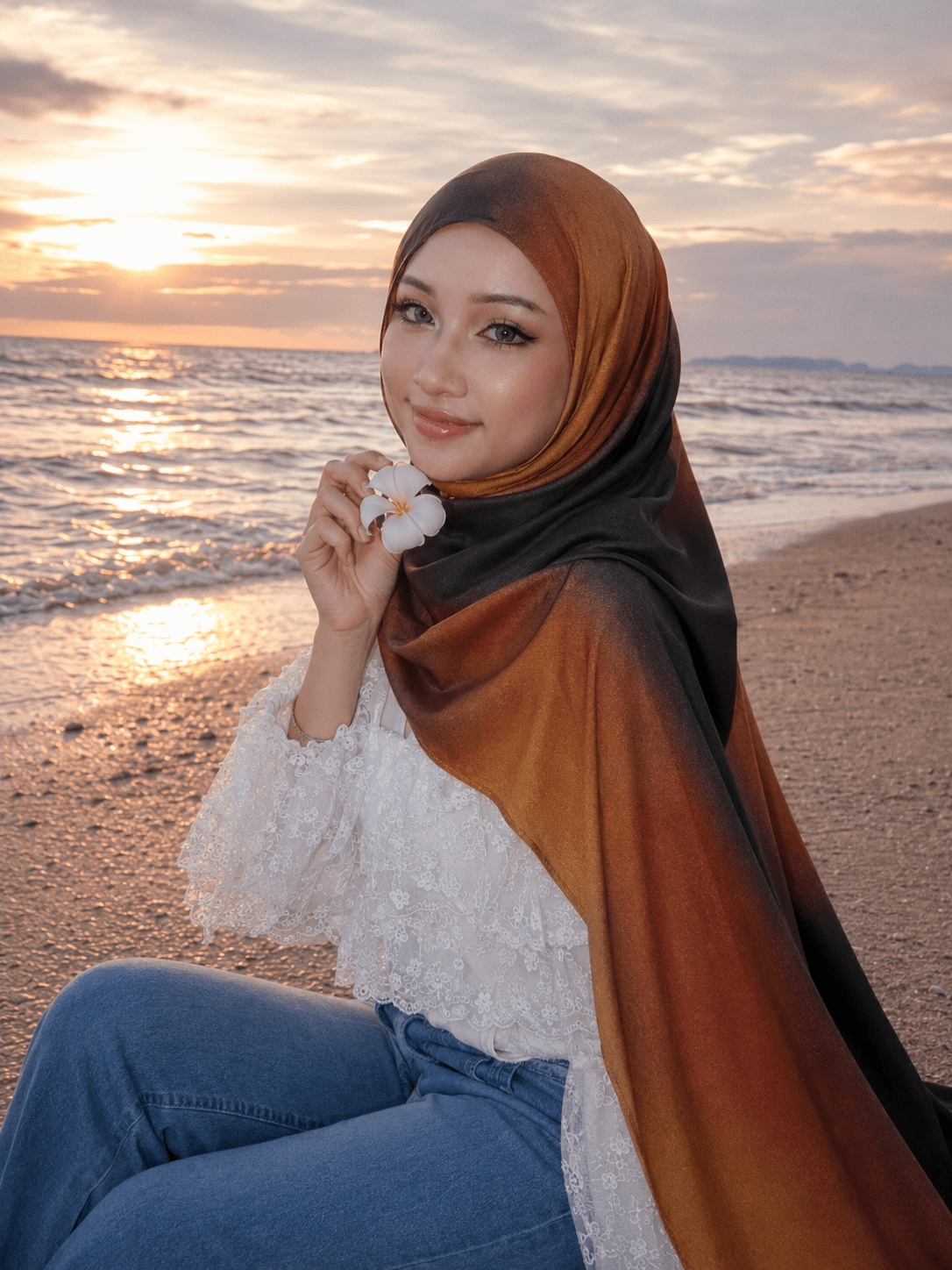 RY429 Bronze Brown Marble Mercerized Cotton Jersey Hijab – Soft Stretch Scarf - Raya