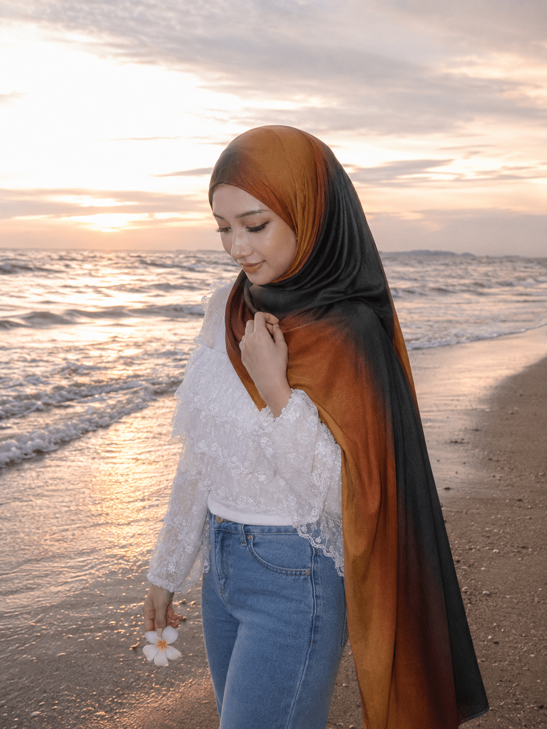 RY429 Bronze Brown Marble Mercerized Cotton Jersey Hijab – Soft Stretch Scarf - Raya